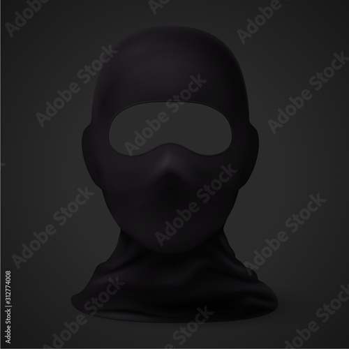 Balaclava Snowboarding or Mountain Skiing Protective Wear on Black Background. Symbol of Hacker, Terrorist, Robber or a Criminal Person. Also Equipment for Special Forces or Winter Sports