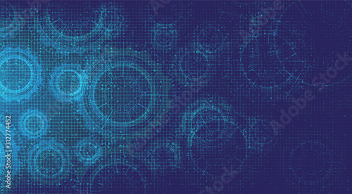 Vector Abstract Digital Technology Gears wheel and Cock with Circuit Line Background