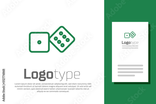 Green line Game dice icon isolated on white background. Casino gambling. Logo design template element. Vector Illustration