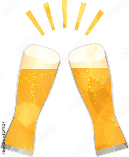 乾杯_生ビール_ビール_切り絵風_グラス_ベクター_イラスト_ドリンク_お酒_アルコール