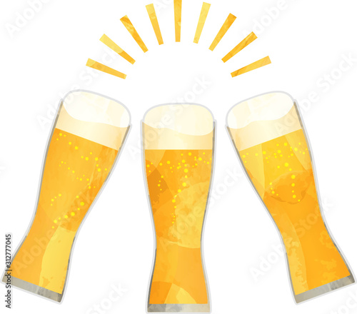 乾杯_生ビール_ビール_切り絵風_グラス_ベクター_イラスト_ドリンク_お酒_アルコール