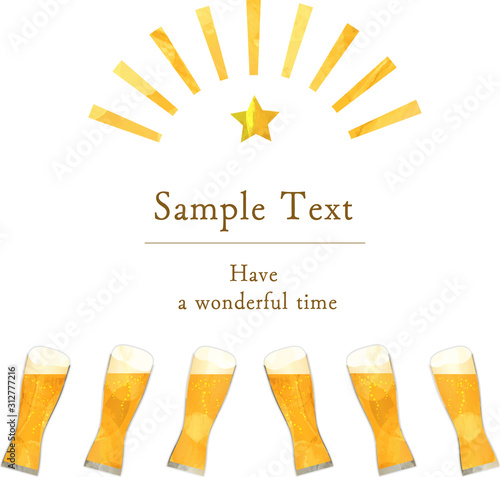 乾杯_生ビール_ビール_グラス_切り絵風_ベクター_コピースペース_イラスト_ドリンク_お酒_アルコール