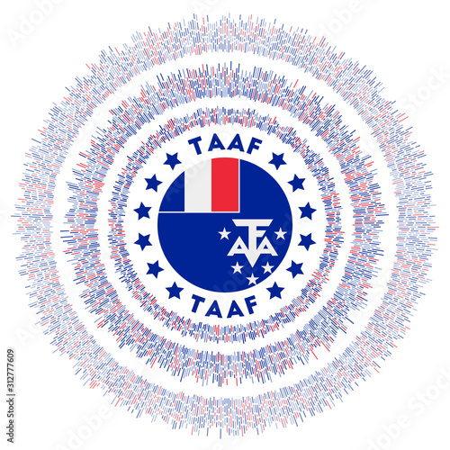 TAAF symbol. Radiant country flag with colorful rays. Shiny sunburst with TAAF flag. Cool vector illustration.