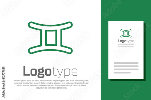 Green line Gemini zodiac sign icon isolated on white background. Astrological horoscope collection. Logo design template element. Vector Illustration