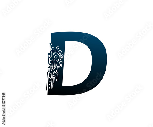D Letter Digital Network , Initial D Technology and digital abstract line connection vector logo.