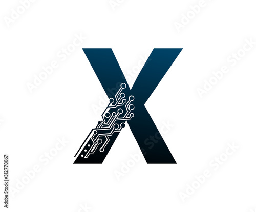 X Letter Digital Network , Initial X Technology and digital abstract line connection vector logo.