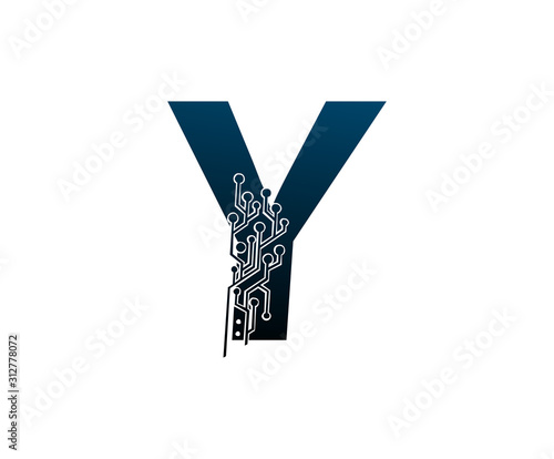 Y Letter Digital Network , Initial Y Technology and digital abstract line connection vector logo.