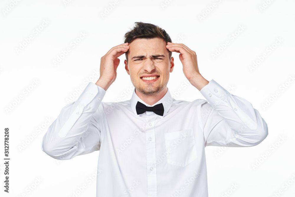 man with headache isolated on white man with headache isolated on white