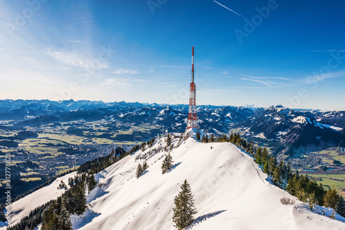 Summit of the Gruenten (Grünten) mountain in Bavaria, Germany. Not far from there, on the lower crest, is a radio tower of the Bavarian Broadcasting Corporation.