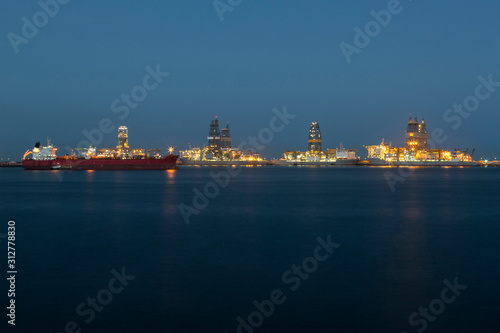Panoramic view of oil platforms in the sea. © javgutierrez
