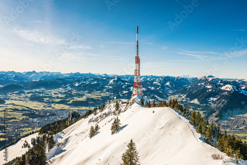 Summit of the Gruenten (Grünten) mountain in Bavaria, Germany. Not far from there, on the lower crest, is a radio tower of the Bavarian Broadcasting Corporation. photo