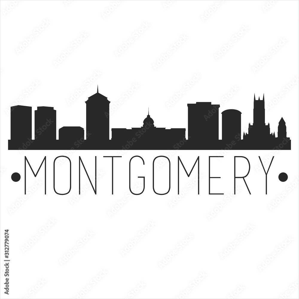 Montgomery Alabama. City Skyline. Silhouette City. Design Vector. Famous Monuments.