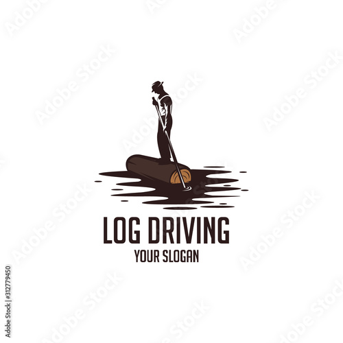  river log driving vintage logo