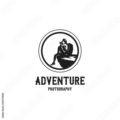 woman adventure photographer silhouette logo
