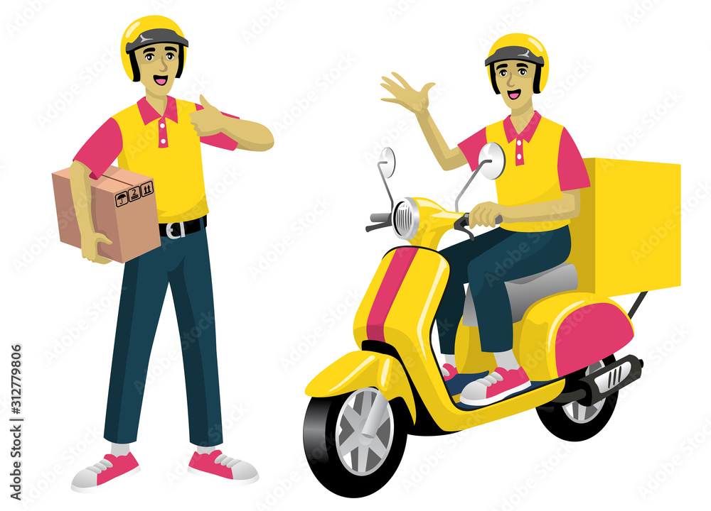set worker of courier service and the scooter set worker of courier service and the scooter
