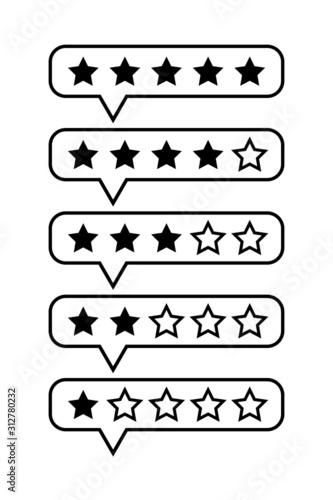 Customer review icon set, quality rating, feedback, five stars line symbol on white background. Vector illustration 