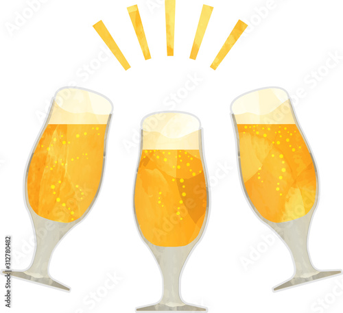 乾杯_生ビール_ビール_切り絵風_グラス_ベクター_イラスト_ドリンク_お酒_アルコール