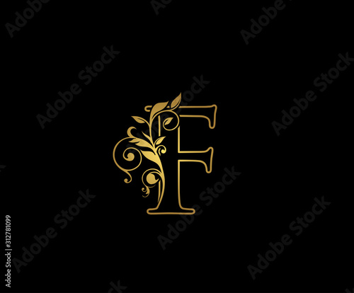 Golden F Luxury Logo Icon, Classy F Floral Letter Logo Design.