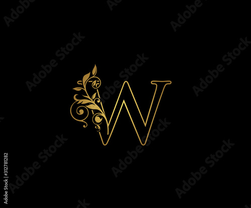 Golden W Luxury Logo Icon, Classy W Floral Letter Logo Design.