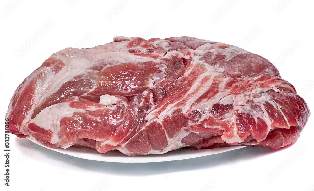 Fresh raw pork steak isolated on white Fresh raw pork steak isolated on white