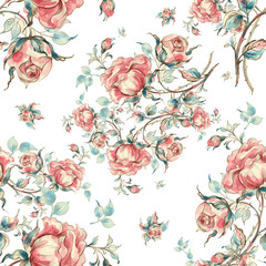 Fototapete Rosenmuster Vintage Rosen Muster nahtlos romantisch  © Irina Chekmareva
