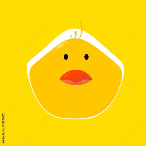 smiley face of yellow duck on yellow background