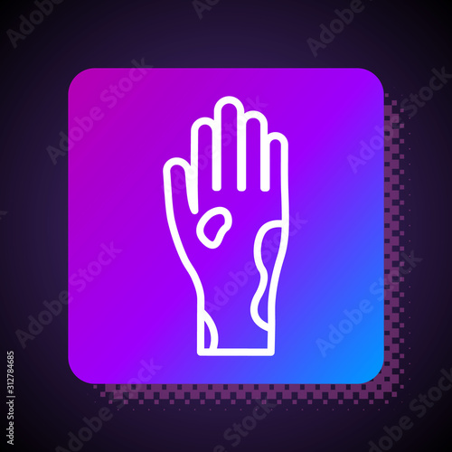 White line Hand with psoriasis or eczema icon isolated on black background. Concept of human skin response to allergen or chronic body problem. Square color button. Vector Illustration