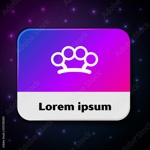 White Brass knuckles icon isolated on black background. Rectangle color button. Vector Illustration