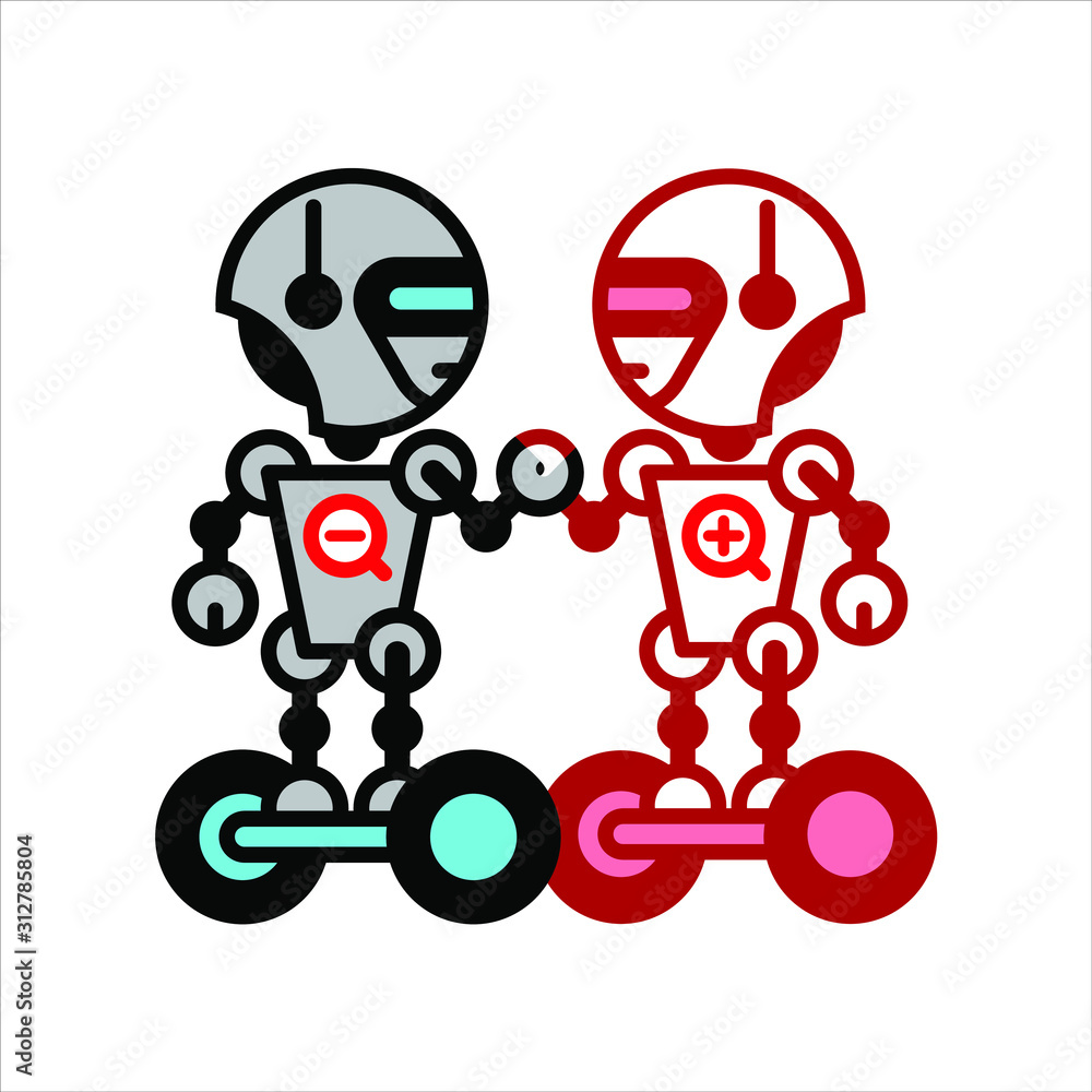 Robots on white. Technology, the future. Cartoon vector illustration Robots on white. Technology, the future. Cartoon vector illustration