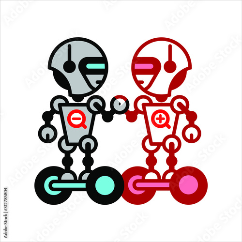 Robots on white. Technology, the future. Cartoon vector illustration