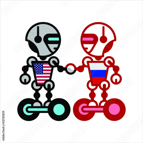 Robots on white. Technology, the future. Cartoon vector illustration