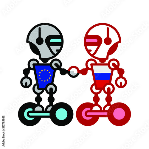 Robots on white. Technology, the future. Cartoon vector illustration