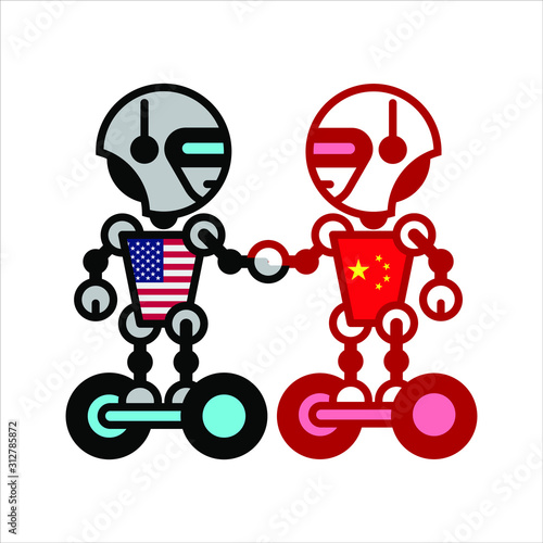 Robots on white. Technology, the future. Cartoon vector illustration