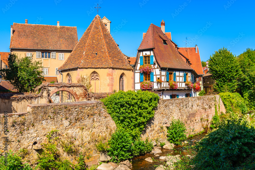 Colorful houses on street in picturesque Kintzheim village, Alsace Wine Route, France Colorful houses on street in picturesque Kintzheim village, Alsace Wine Route, France