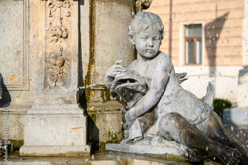 Bratislava  Slovakia. 2019 11 4. Fountain with statues of children in  Hviezdoslavovo namestie   Hviezdoslav s square  in Bratislava  Slovakia.