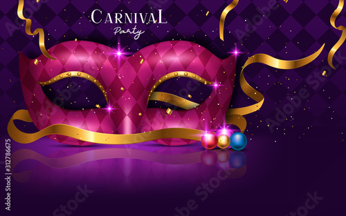 Venice carnival party design with mask in 3d illustration