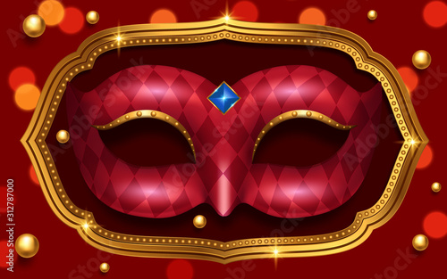 Mardi Gras mask, colorful poster, template, flyer with place for text. Vector illustration