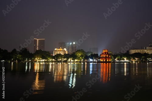 Hoan Kiem Lake in the Center of Hanoi Vietnam