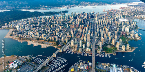 aerial photograph of downtown Vancouver from a seaplane