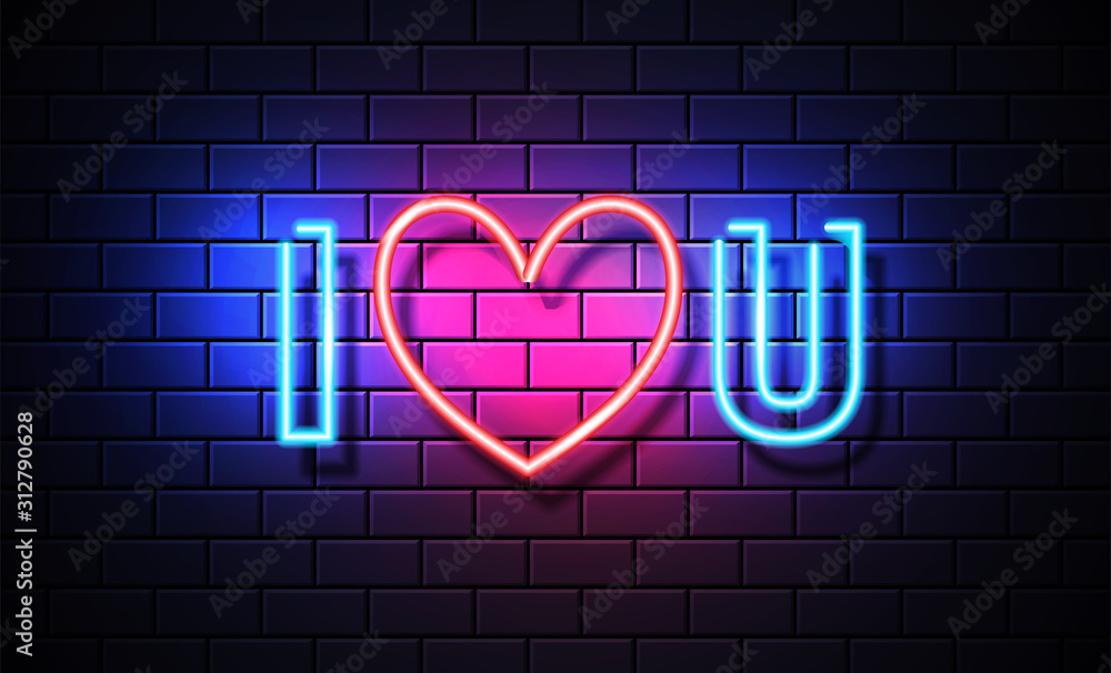 I Love You Neon Sign on a brick background. Vector illustration on the theme of love and romance for Valentine's Day