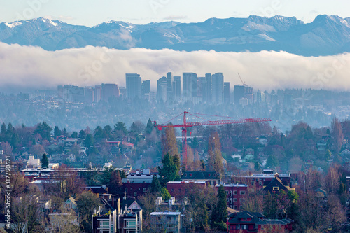 Suburbs of Seattle in sunrise light, WA