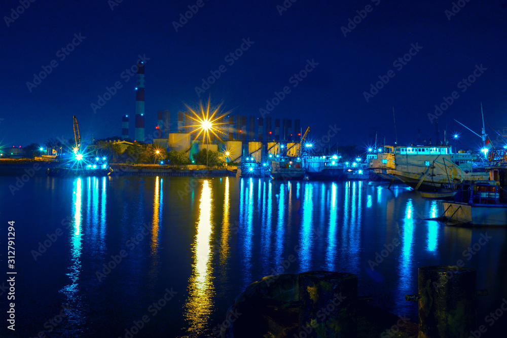 Cargo sea port for containers at night