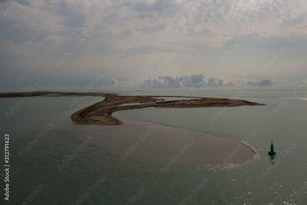 Fototapeta premium Travel by ferry from Kazakhstan to Azerbaijan on the Caspian sea. From the port of Kuryk to the port of Alat. Seascape.