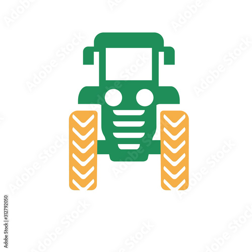 A bearded farmer in a tractor. Cartoon tractor model. The cultivation of the landscape