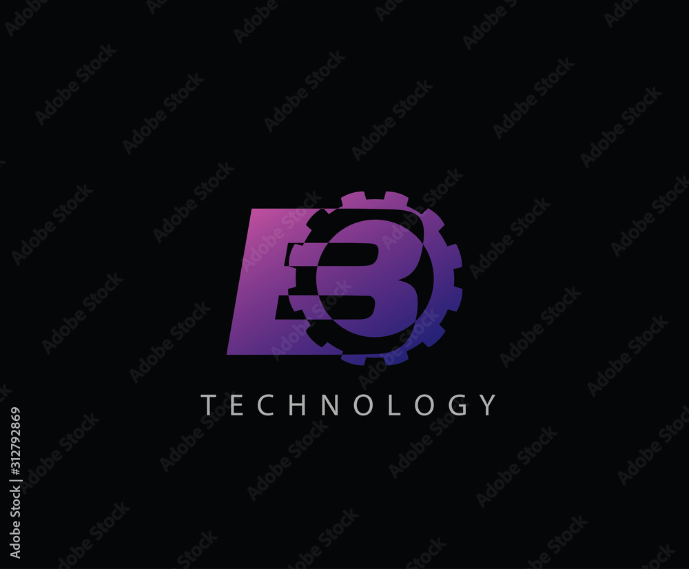 Obraz premium Techno Gear B Letter Logo Icon, Creative Service Design Concept.
