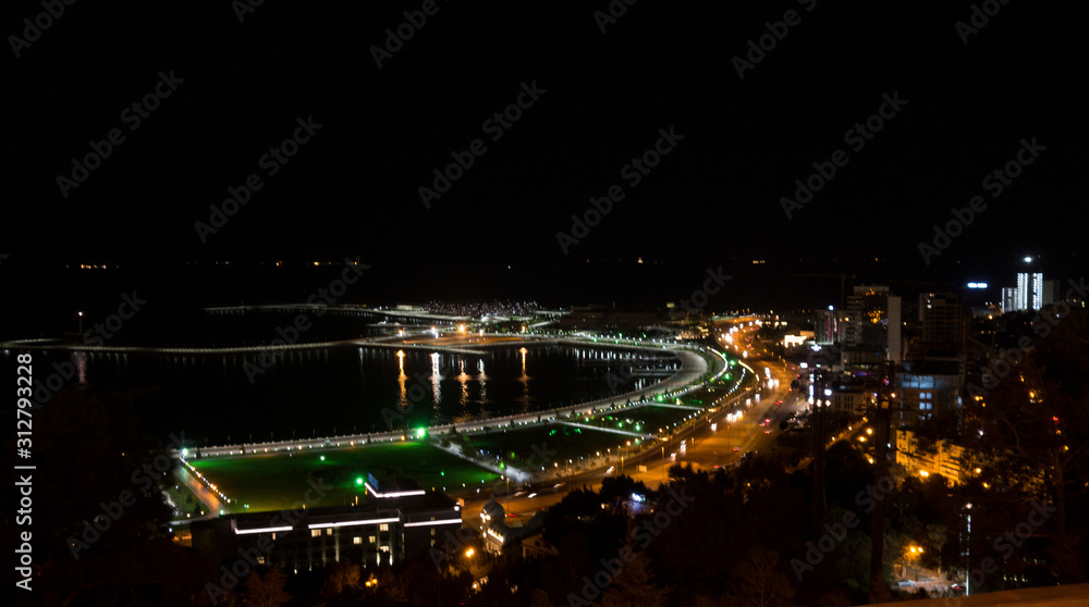 A walk through the night Baku. View of the city from a height. Azerbaijan