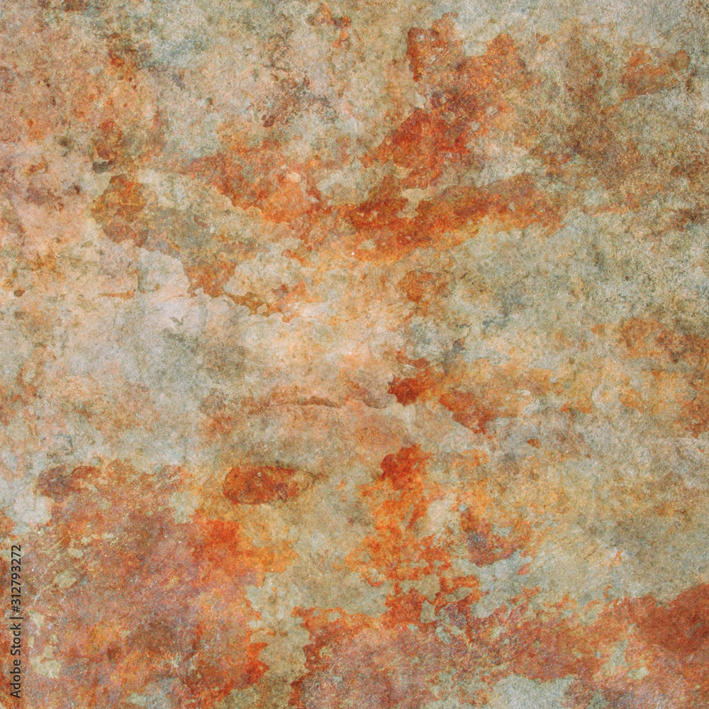 Old textured rusted background design in red orange and gray white mottled stains on stone or rock with grainy grunge surface