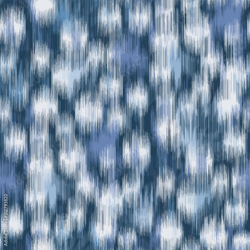 Classic blue camo seamless pattern. Variegated dyed tri blend stripes background. Denim indigo woven ikat T shirt fabric texture. Melange japanese shibori tie dye jeans effect repeat vector swatch