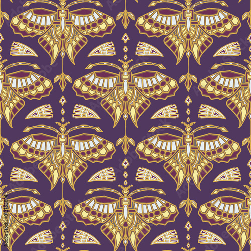 Fotografia, Obraz Vintage art deco butterfly vector seamless pattern