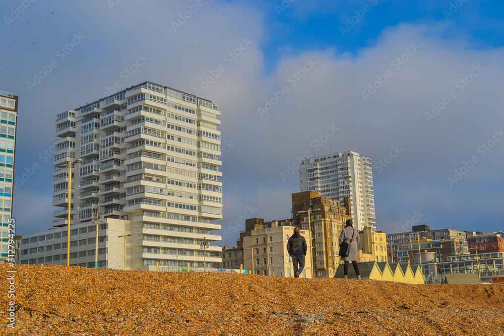 Brighton&Hove, UK, 29.12.2019: coastline, skyscrapers facing the sea